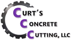 Logo reading "Curt's Concrete Cutting, LLC" with three large purple C's and a gear design in the background.